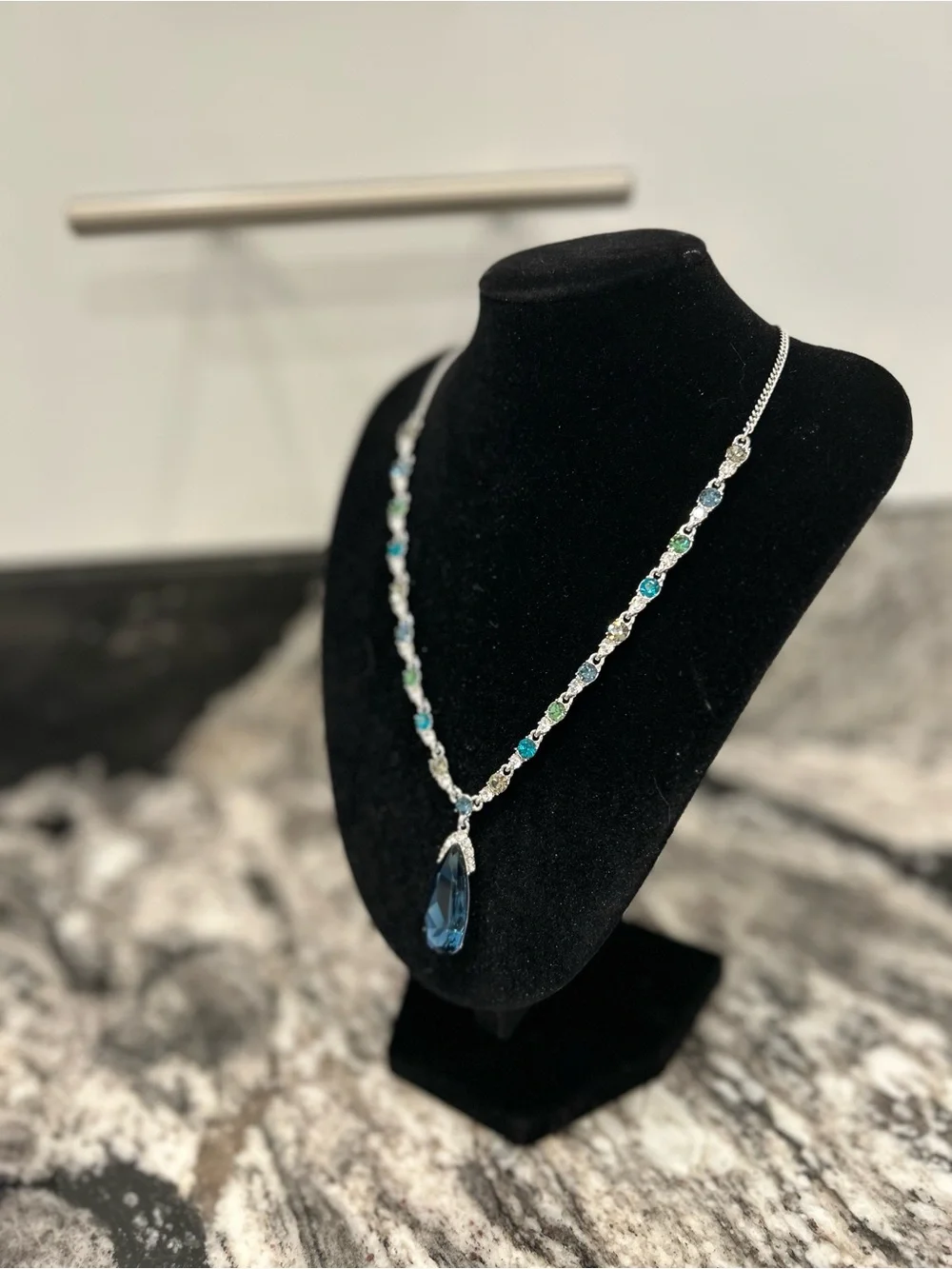 Givenchy Blue Teardrop Pendant Necklace with Blue and Green Accents